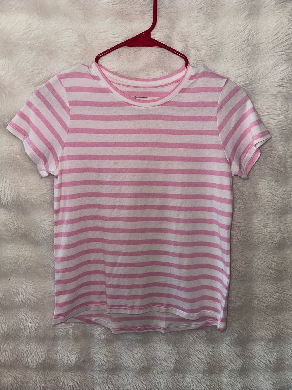 Girls Pink & White Striped Short Sleeve Tee